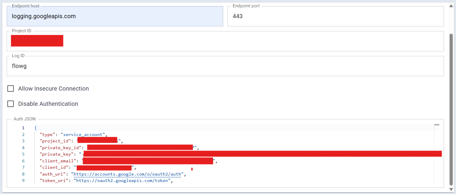 Google Cloud Logging Forwarder Configuration