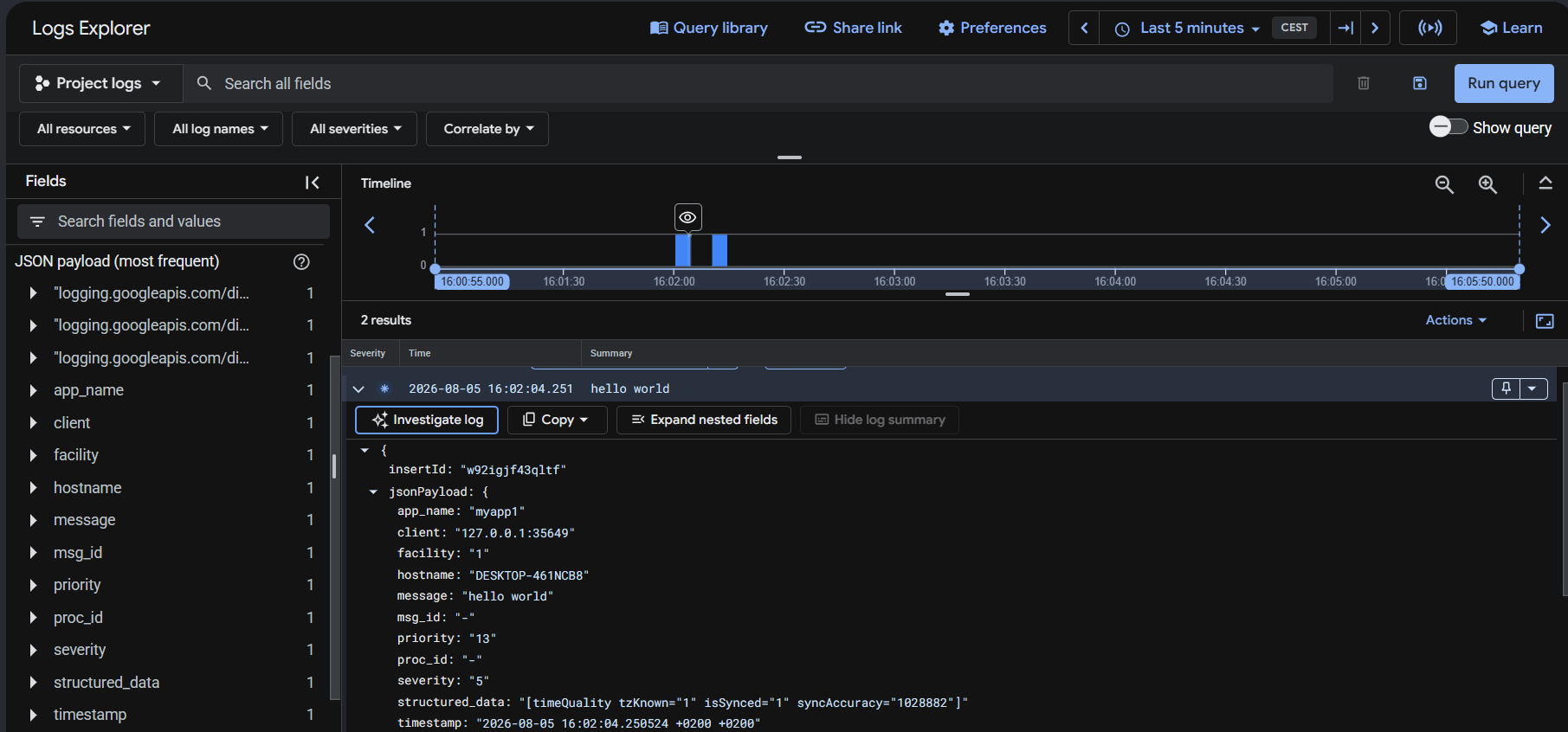 FlowG logs in Google Cloud Logging